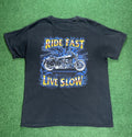 Vintage Y2K Ride Fast Live Slow Lightning Graphic Motorcycle Mens Large T Shirt Unisex T-shirt, Sweatshirt, Hoodie, Long Sleeve Tee - T-Shirt, Sweatshirt, Hoodie