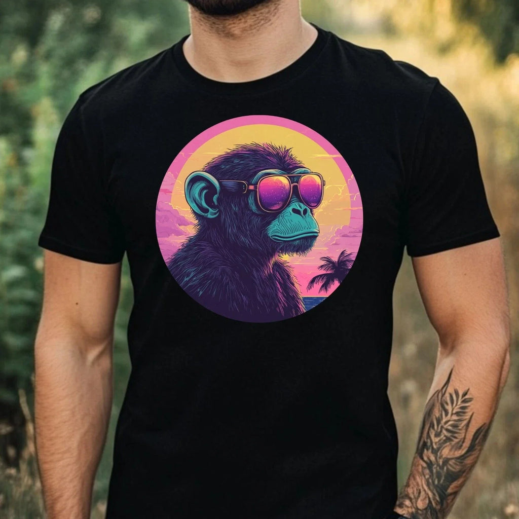 Mens Monkey Vaporwave Motif Cotton T-Shirt Size XS to 5XL Unisex T-shirt, Sweatshirt, Hoodie, Long Sleeve Tee - T-Shirt, Sweatshirt, Hoodie