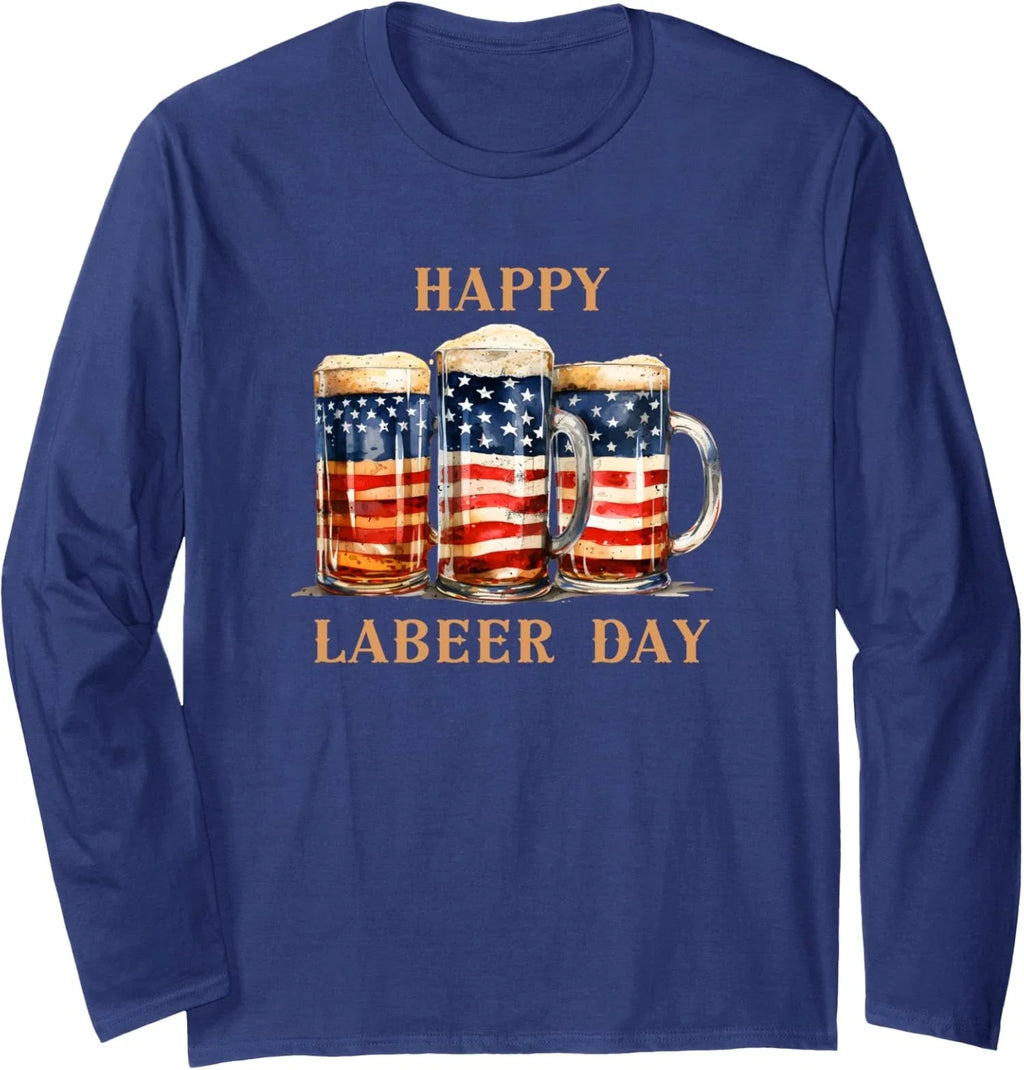 American Flag Beer Happy Labeer Day Funny Long Sleeve T-Shirt Unisex T-shirt, Sweatshirt, Hoodie, Long Sleeve Tee - T-Shirt, Sweatshirt, Hoodie