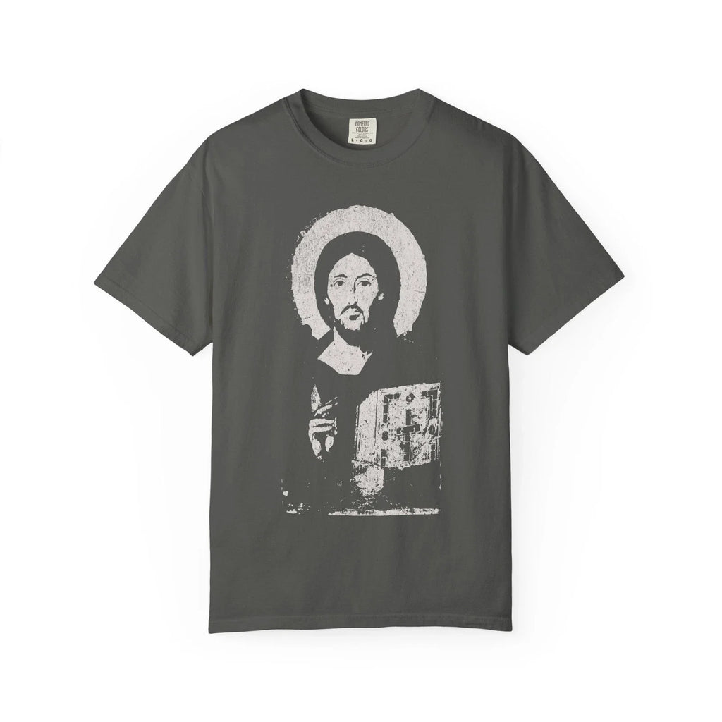 Christ Pantocrator Vintage Icon Graphic T-shirt Religious Jesus Garment-Dyed Tee Unisex T-shirt, Sweatshirt, Hoodie, Long Sleeve Tee - T-Shirt, Sweatshirt, Hoodie
