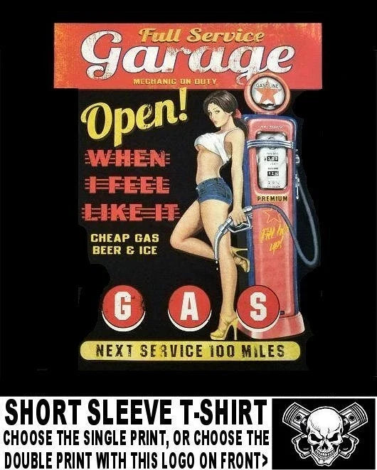 Full Service Car Or Motorcycle Mechanic Cheap Gas & Beer Pinup Girl T-shirt WS45 Unisex T-shirt, Sweatshirt, Hoodie, Long Sleeve Tee - T-Shirt, Sweatshirt, Hoodie
