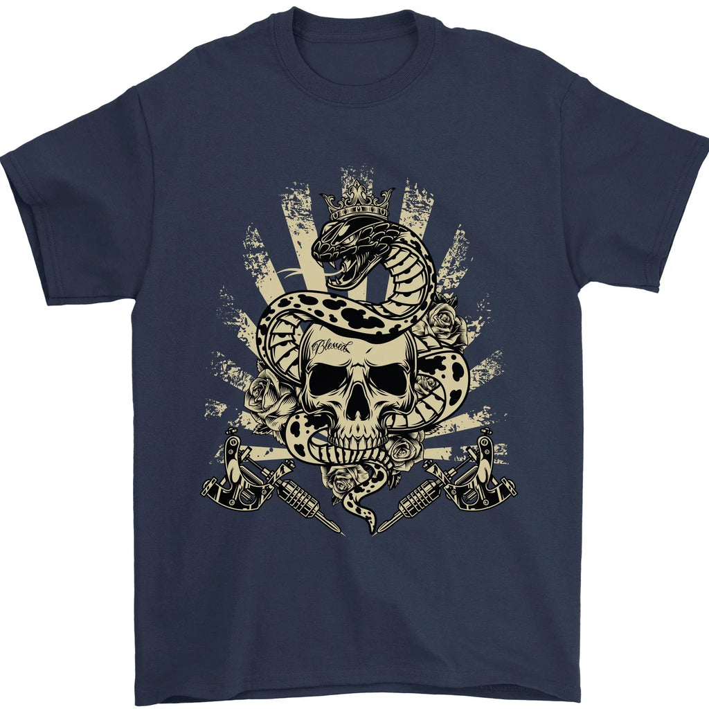 Tattoo Skull Snake Tattooist Biker Gothic Mens T-Shirt 100% Cotton Unisex T-shirt, Sweatshirt, Hoodie, Long Sleeve Tee - T-Shirt, Sweatshirt, Hoodie
