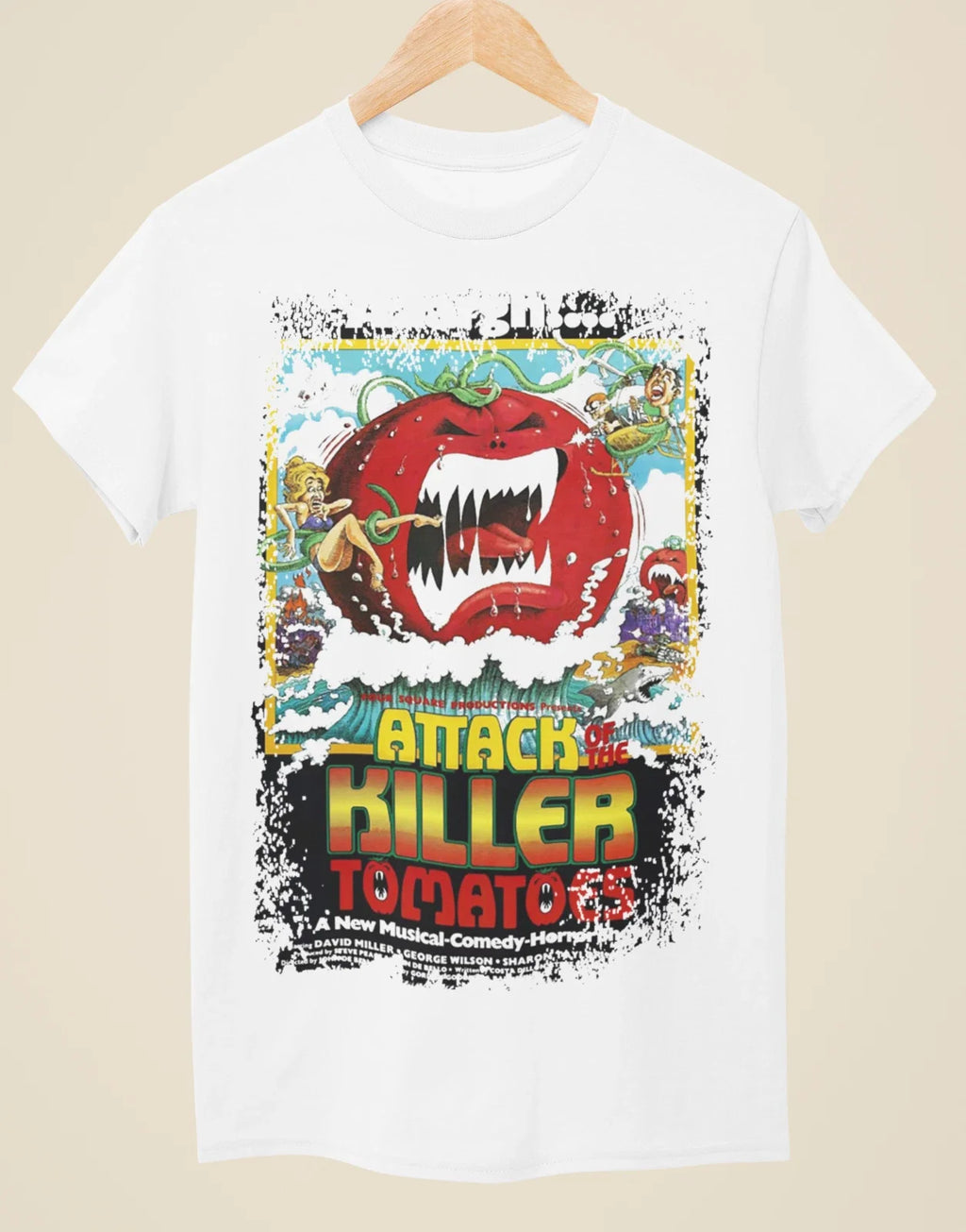 Attack of the Killer Tomatoes - Movie Poster Inspired Unisex White T-Shirt Unisex T-shirt, Sweatshirt, Hoodie, Long Sleeve Tee - T-Shirt, Sweatshirt, Hoodie