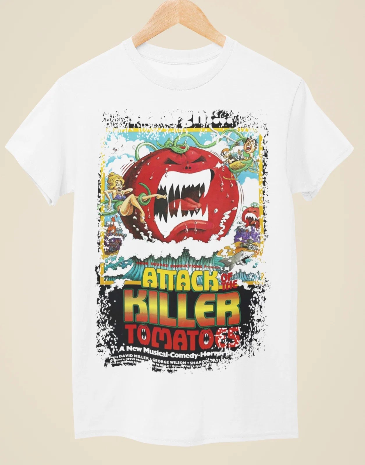 Attack of the Killer Tomatoes - Movie Poster Inspired Unisex White T-Shirt Unisex T-shirt, Sweatshirt, Hoodie, Long Sleeve Tee - T-Shirt, Sweatshirt, Hoodie