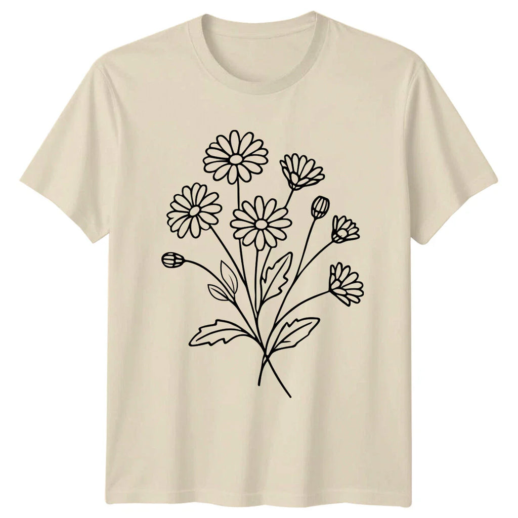 Daisy Flowers Minimalist Floral Line Art Birthday Gift T-Shirt Unisex T-shirt, Sweatshirt, Hoodie, Long Sleeve Tee - T-Shirt, Sweatshirt, Hoodie