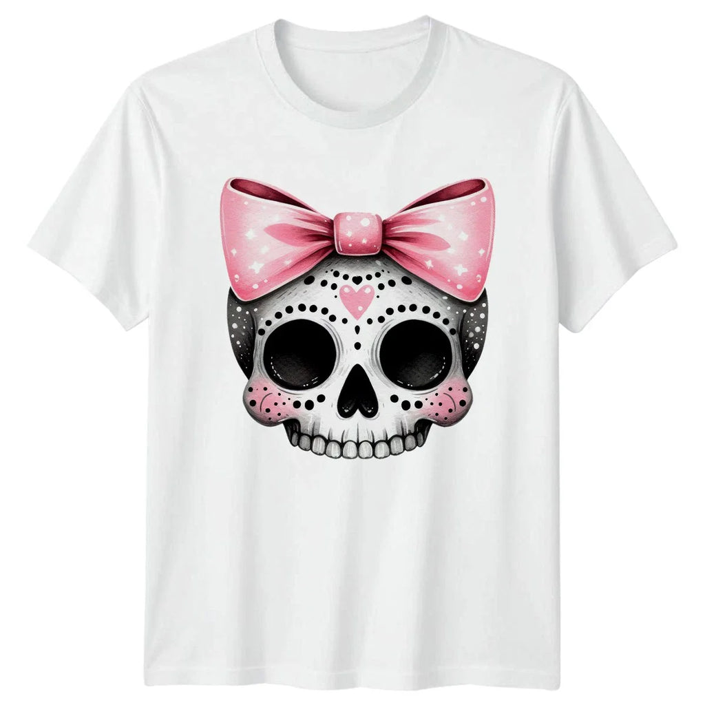 Pink Bow Skull Womens T-Shirt Coquette Aesthetic Halloween Gift For Her Unisex T-shirt, Sweatshirt, Hoodie, Long Sleeve Tee - T-Shirt, Sweatshirt, Hoodie
