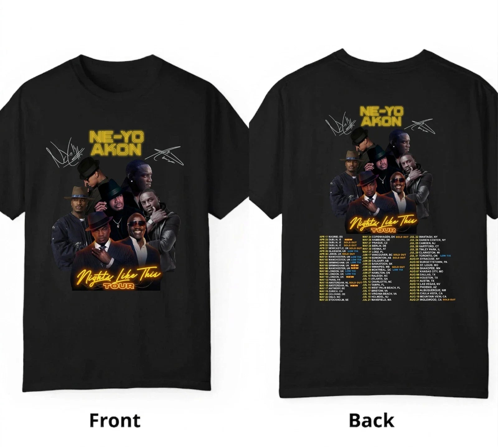 Ne-Yo Akon Nights Like This Tour Shirt, Tour Dates T-Shirt, Music Lovers Gift Unisex T-shirt, Sweatshirt, Hoodie, Long Sleeve Tee - T-Shirt, Sweatshirt, Hoodie