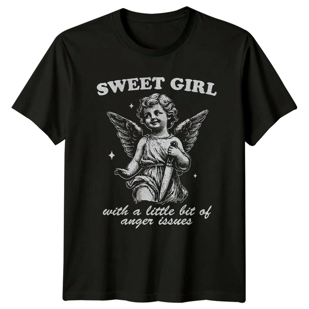 Sweet Girl With A Little Bit Womens T-Shirt Dark Humor Gothic Birthday Unisex T-shirt, Sweatshirt, Hoodie, Long Sleeve Tee - T-Shirt, Sweatshirt, Hoodie