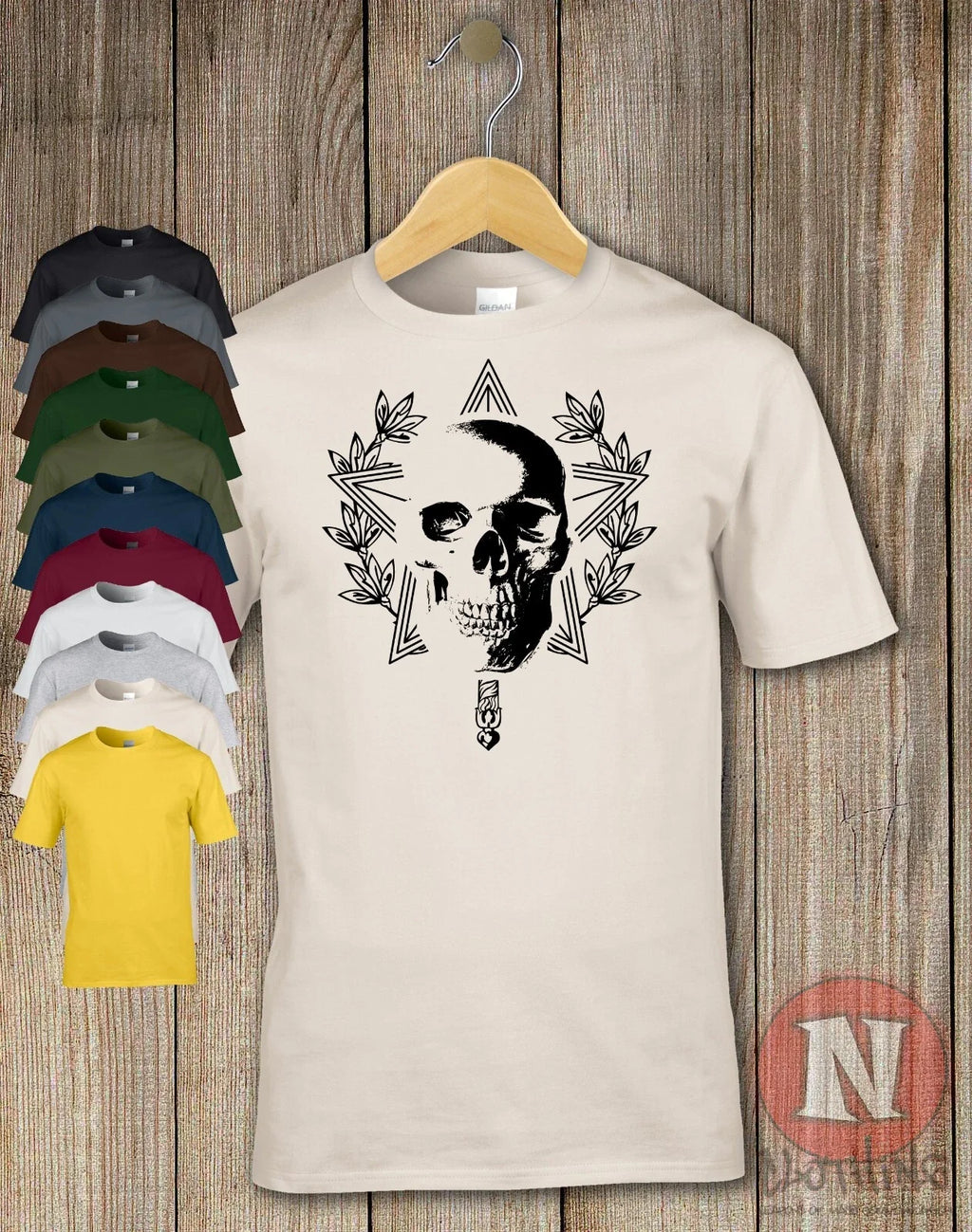 Naughees Grunge Skull Star Wreath T-Shirt Short Sleeve Tattoo Festival Unisex T-shirt, Sweatshirt, Hoodie, Long Sleeve Tee - T-Shirt, Sweatshirt, Hoodie