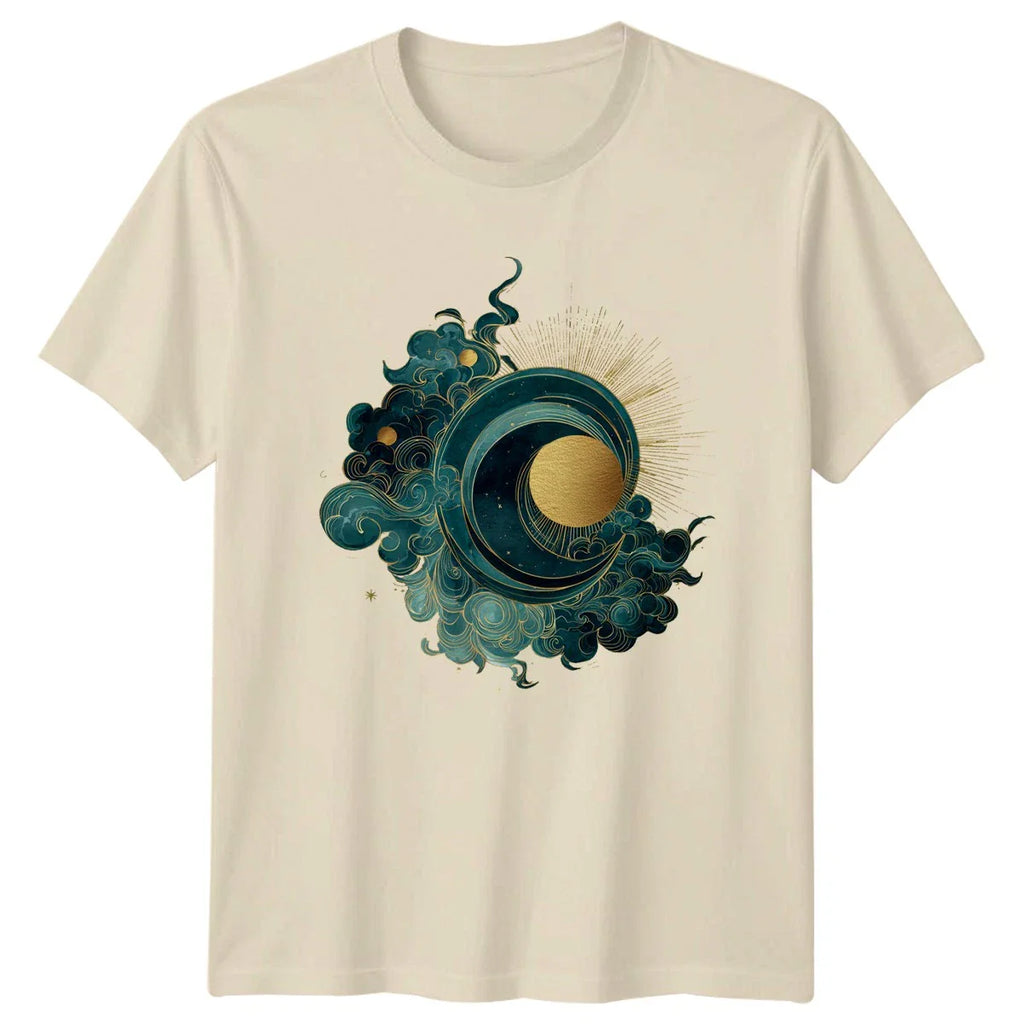 Golden Sun Moon Wave Clouds T-Shirt Boho Mystic Aesthetic Spirituality Unisex T-shirt, Sweatshirt, Hoodie, Long Sleeve Tee - T-Shirt, Sweatshirt, Hoodie