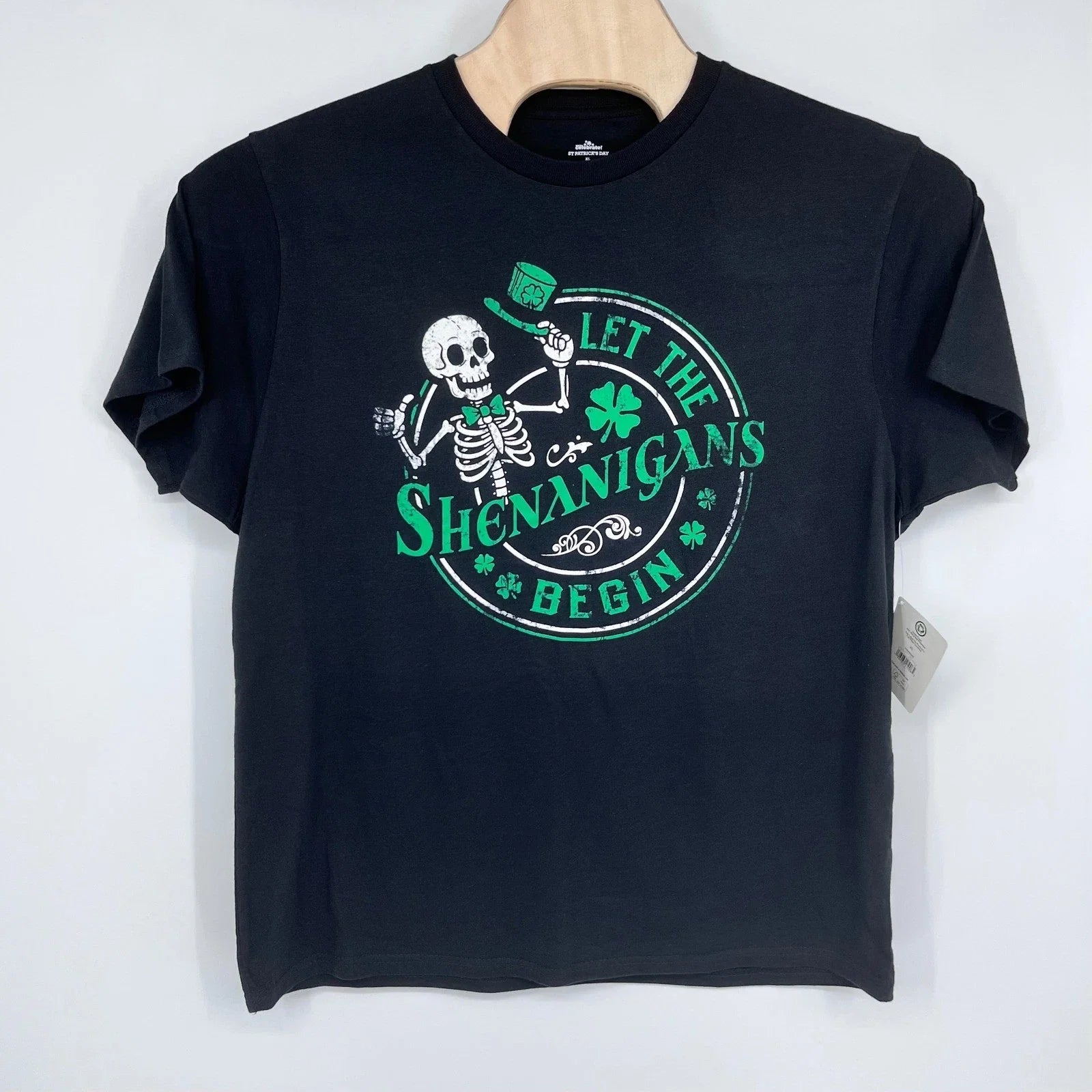 St Patricks Day Skeleton Shenanigans T-Shirt Mens XL Black Holiday Festive Irish Unisex T-shirt, Sweatshirt, Hoodie, Long Sleeve Tee - T-Shirt, Sweatshirt, Hoodie