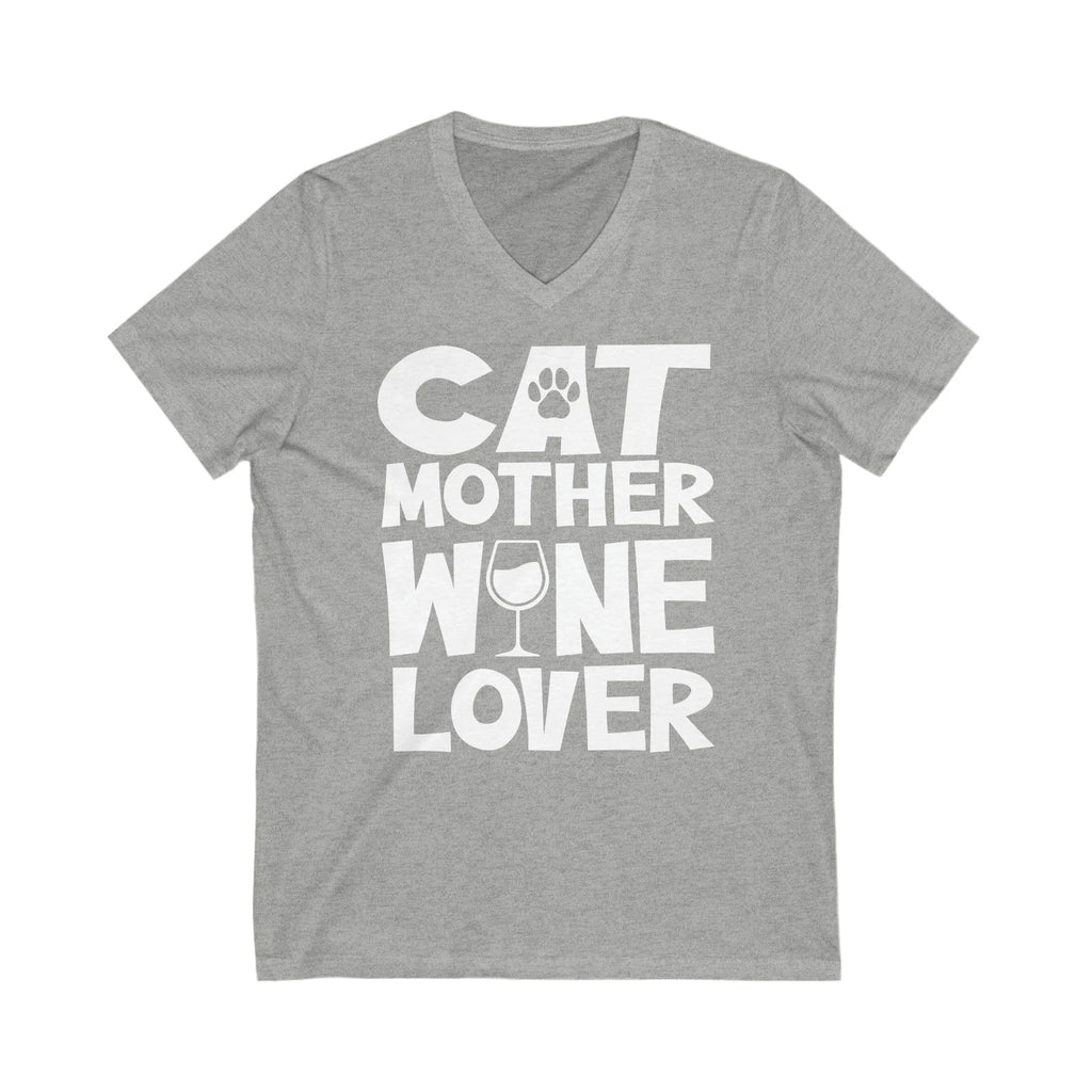 "Cat Mother Wine Lover: Unisex V-Neck Tee for the Ultimate Feline Enthusiast!" Unisex T-shirt, Sweatshirt, Hoodie, Long Sleeve Tee - T-Shirt, Sweatshirt, Hoodie