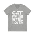 "Cat Mother Wine Lover: Unisex V-Neck Tee for the Ultimate Feline Enthusiast!" Unisex T-shirt, Sweatshirt, Hoodie, Long Sleeve Tee - T-Shirt, Sweatshirt, Hoodie