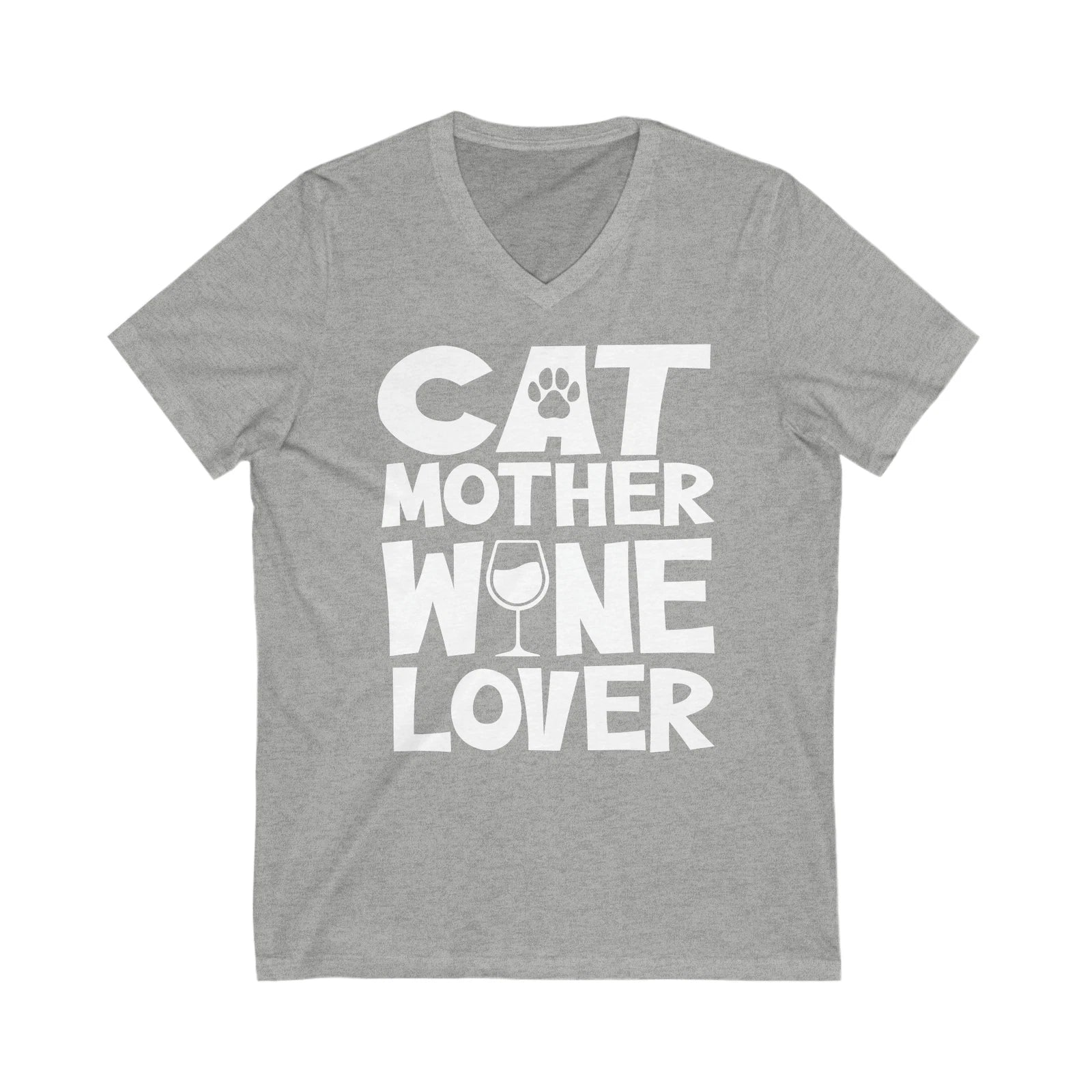 "Cat Mother Wine Lover: Unisex V-Neck Tee for the Ultimate Feline Enthusiast!" Unisex T-shirt, Sweatshirt, Hoodie, Long Sleeve Tee - T-Shirt, Sweatshirt, Hoodie