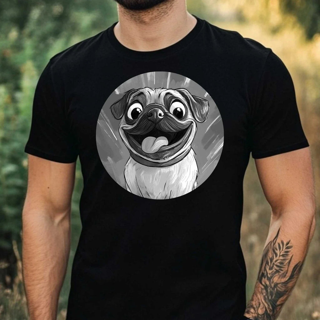 Mens Happy Pug Motif Cotton T-Shirt Size XS to 5XL Unisex T-shirt, Sweatshirt, Hoodie, Long Sleeve Tee - T-Shirt, Sweatshirt, Hoodie