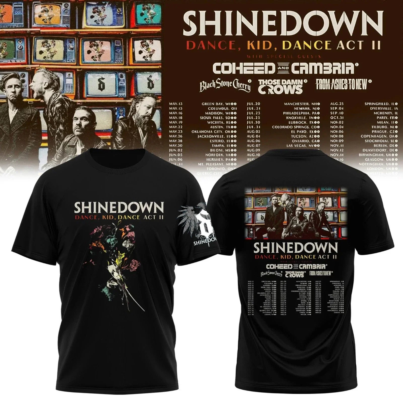 Shinedown Dance Kid Dance Act II Tour 2026 T-Shirt Or Hoodie Unisex T-shirt, Sweatshirt, Hoodie, Long Sleeve Tee - T-Shirt, Sweatshirt, Hoodie