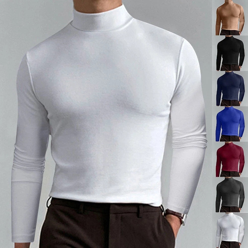 Mens Roll Neck Jumper T-Shirt Baselayer Turtle High Extra Soft Long Sleeve Tops Unisex T-shirt, Sweatshirt, Hoodie, Long Sleeve Tee - T-Shirt, Sweatshirt, Hoodie