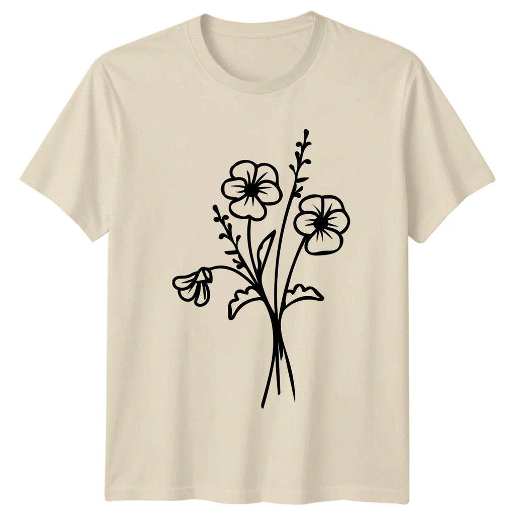 Wildflower Bouquet Minimalist Line Art Womens T-Shirt Floral Mothers Day Unisex T-shirt, Sweatshirt, Hoodie, Long Sleeve Tee - T-Shirt, Sweatshirt, Hoodie