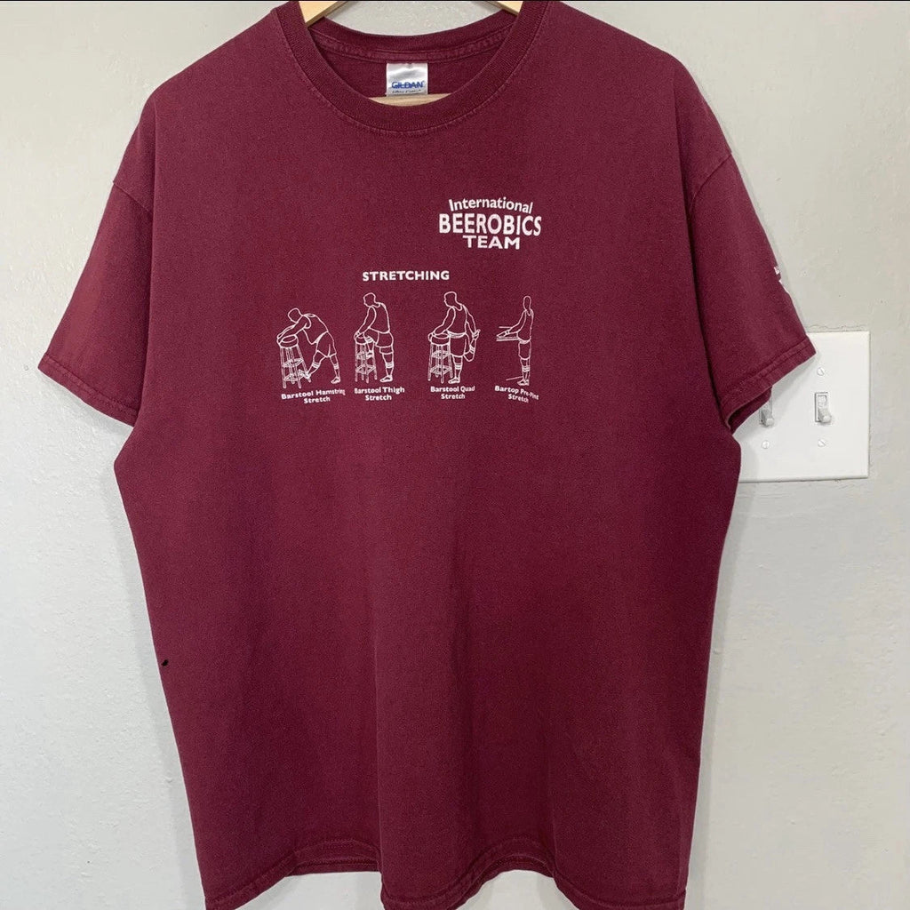 Beerobics Team Beer Funny Humor Burgundy Tee Size XL Unisex T-shirt, Sweatshirt, Hoodie, Long Sleeve Tee - T-Shirt, Sweatshirt, Hoodie