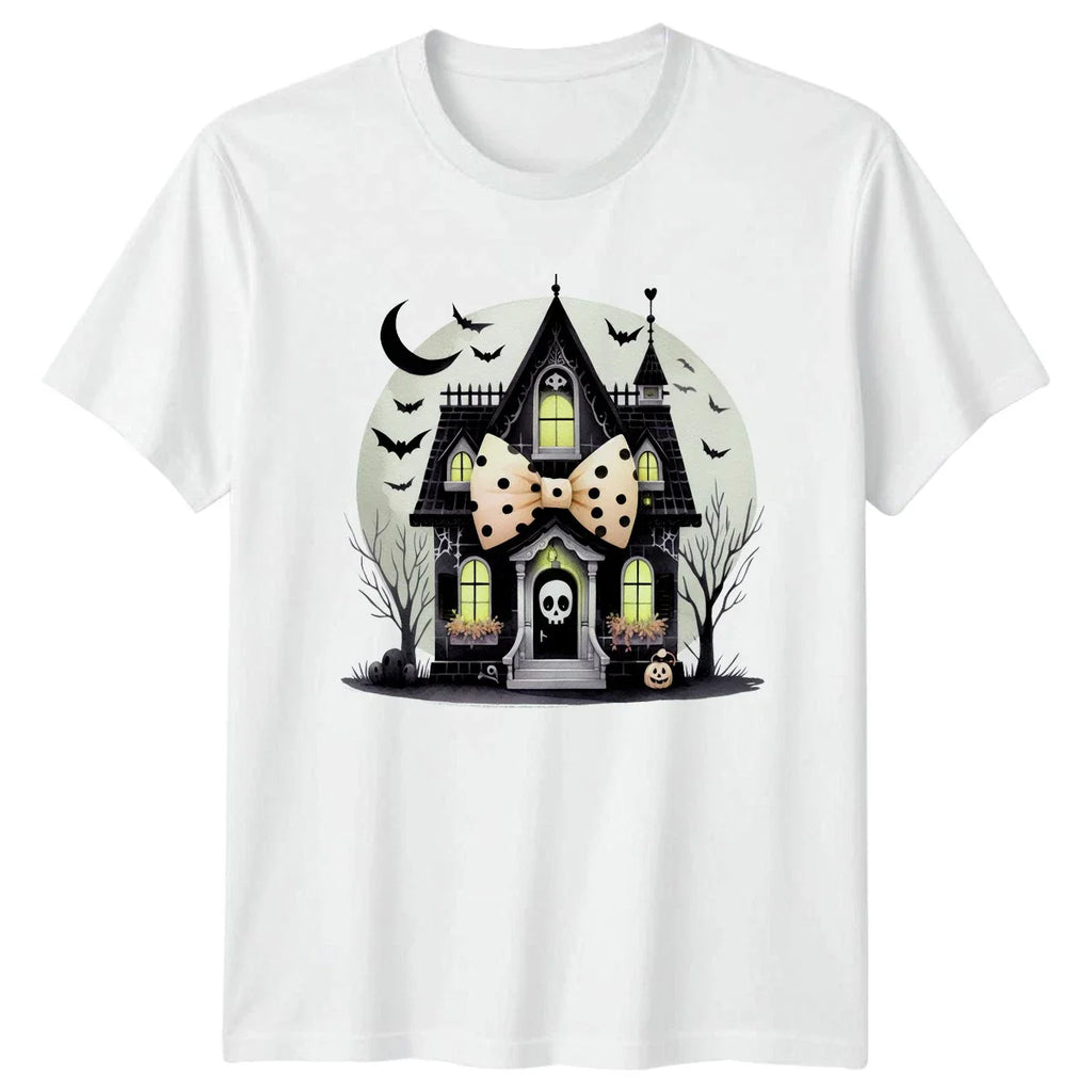 Coquette Haunted House Womens T-Shirt Coquette Halloween Halloween Gift For Her Unisex T-shirt, Sweatshirt, Hoodie, Long Sleeve Tee - T-Shirt, Sweatshirt, Hoodie