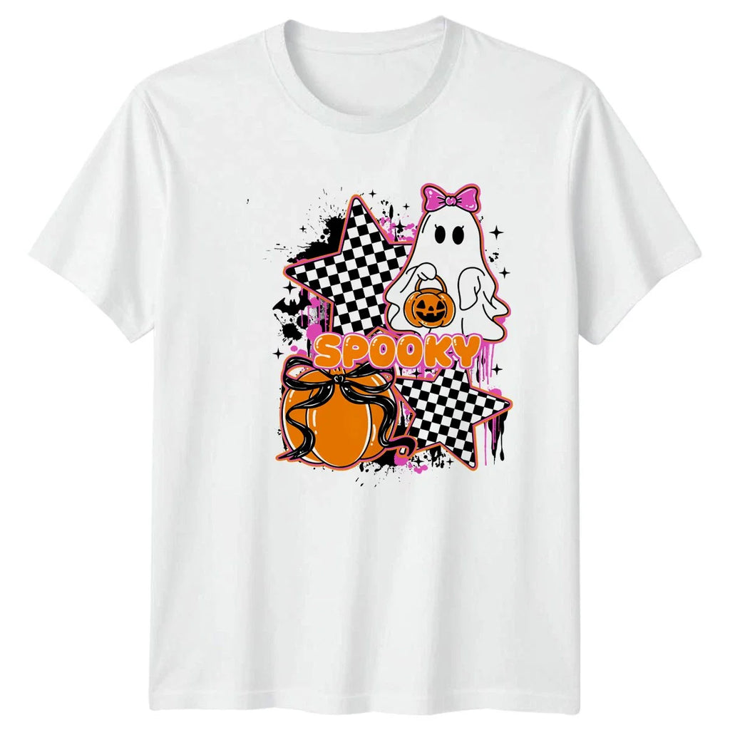 Spooky Halloween Ghost Pumpkin Checkerboard Mens Womens Graphic Tee Unisex T-shirt, Sweatshirt, Hoodie, Long Sleeve Tee - T-Shirt, Sweatshirt, Hoodie