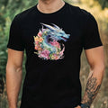 Mens Watercolour Floral Dragon Motif Cotton T-Shirt Size XS to 5XL Unisex T-shirt, Sweatshirt, Hoodie, Long Sleeve Tee - T-Shirt, Sweatshirt, Hoodie