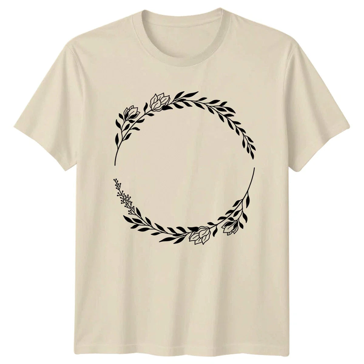Elegant Minimalist Flower Wreath T-Shirt Botanical Wreath Floral Birthday Gift Unisex T-shirt, Sweatshirt, Hoodie, Long Sleeve Tee - T-Shirt, Sweatshirt, Hoodie