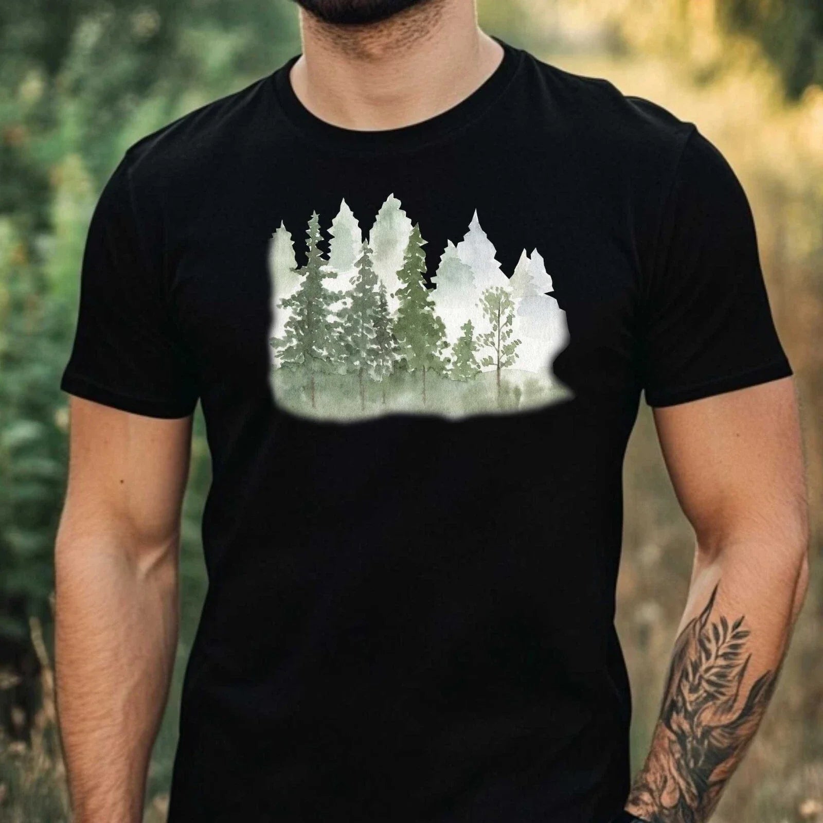 Mens Forest Landscape Motif Cotton T-Shirt Size XS to 5XL Unisex T-shirt, Sweatshirt, Hoodie, Long Sleeve Tee - T-Shirt, Sweatshirt, Hoodie