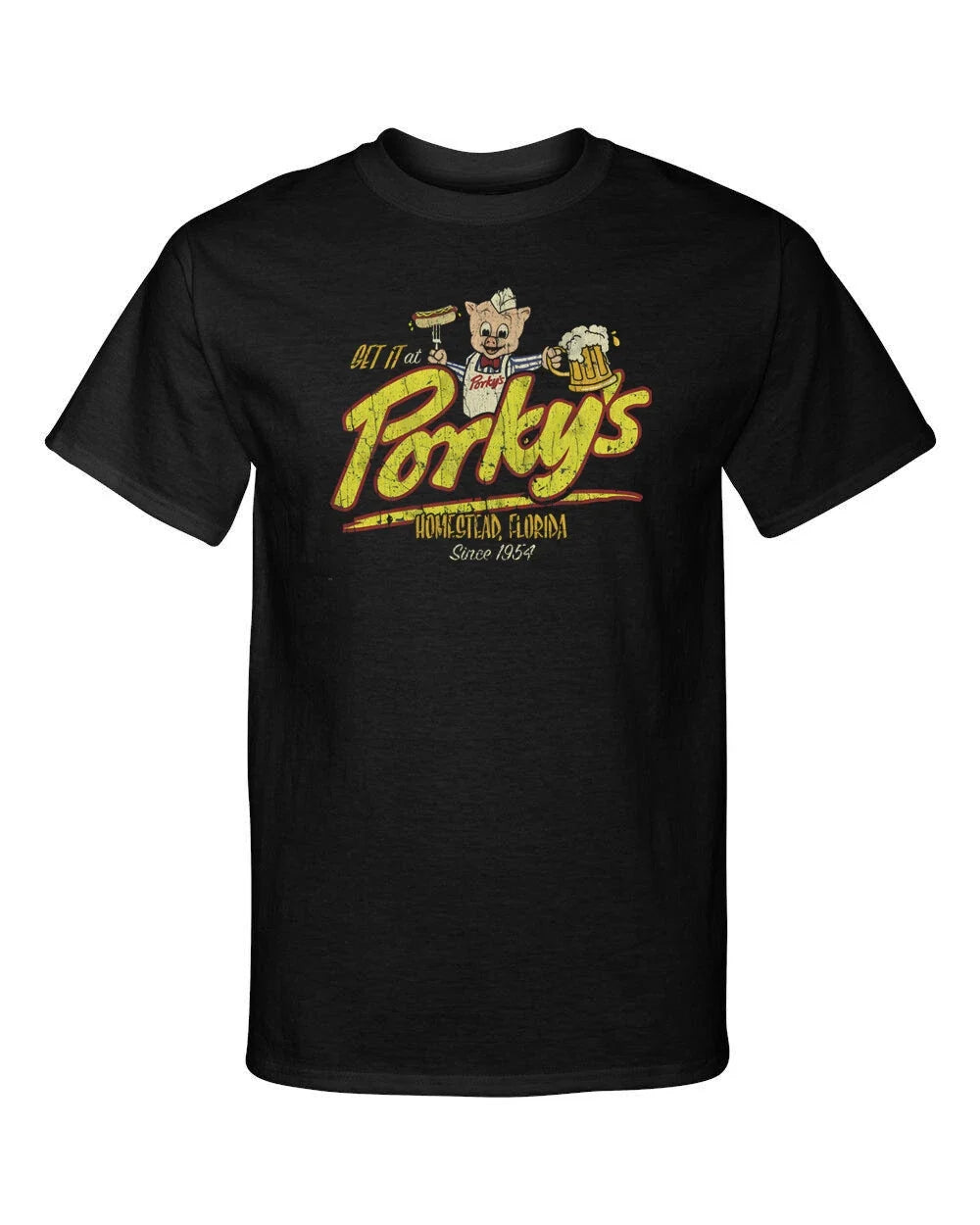 Get It At Porkys 1954 Distressed Old 1980s Funny Graphic Tee Shirt Unisex T-shirt, Sweatshirt, Hoodie, Long Sleeve Tee - T-Shirt, Sweatshirt, Hoodie