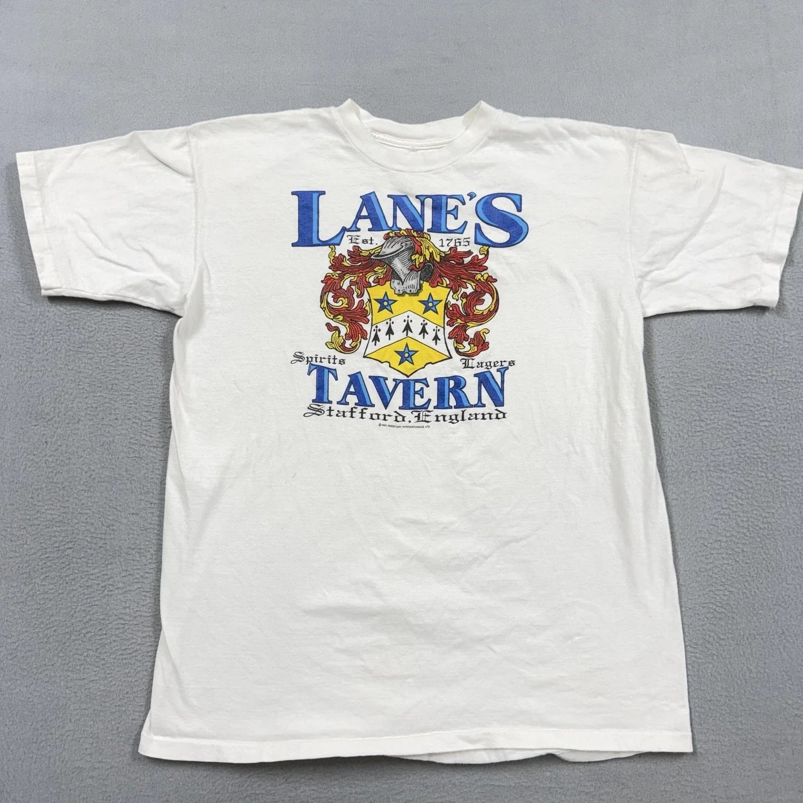 Vintage Lane's Tavern Shirt Mens Medium White Stafford England Graphic Tee 1991 Unisex T-shirt, Sweatshirt, Hoodie, Long Sleeve Tee - T-Shirt, Sweatshirt, Hoodie