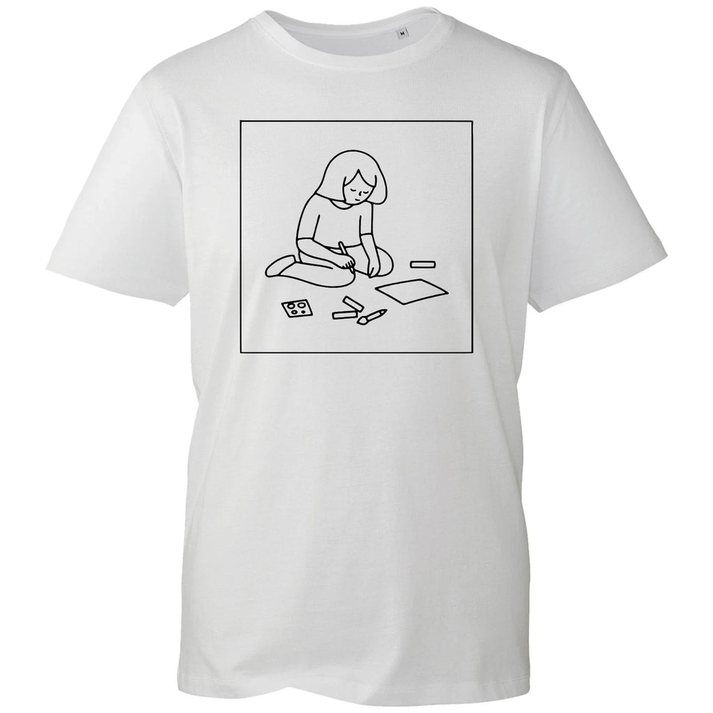Cute Artist Drawing Girl Line Art Novelty Unisex Black Graphic Cotton T-Shirt Unisex T-shirt, Sweatshirt, Hoodie, Long Sleeve Tee - T-Shirt, Sweatshirt, Hoodie