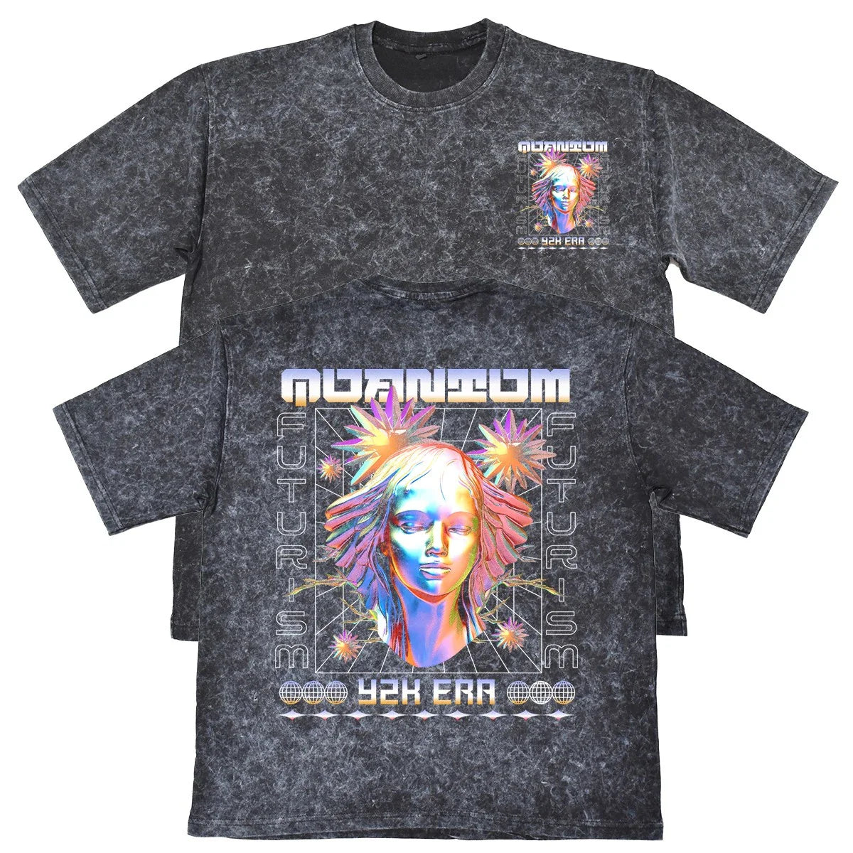 Quantum Futurism Unisex Mens Carbon Grey 240gsm French Terry Acid Wash T-Shirt Unisex T-shirt, Sweatshirt, Hoodie, Long Sleeve Tee - T-Shirt, Sweatshirt, Hoodie