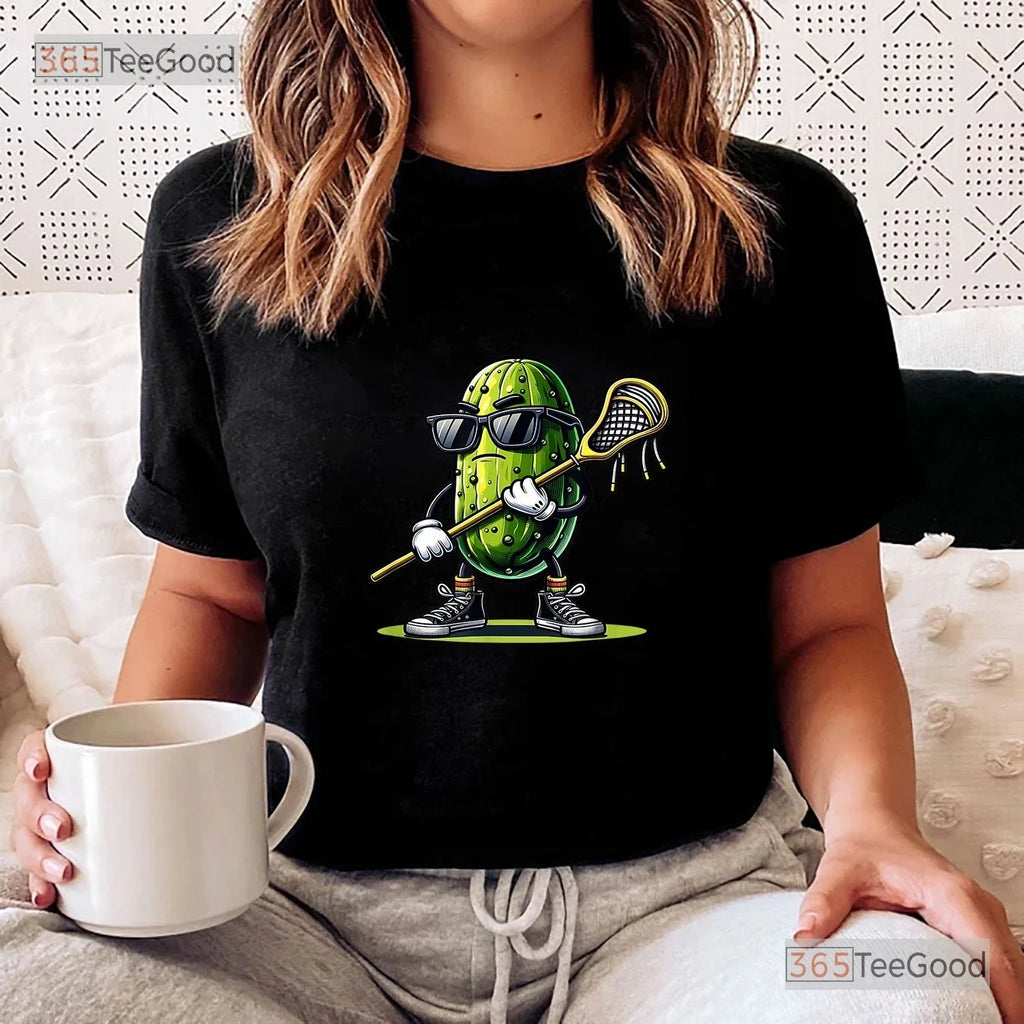 Funny Pickle Playing Lacrosse Tee, Trendy Boys Sports Humor Graphic Shirt Unisex T-shirt, Sweatshirt, Hoodie, Long Sleeve Tee - T-Shirt, Sweatshirt, Hoodie
