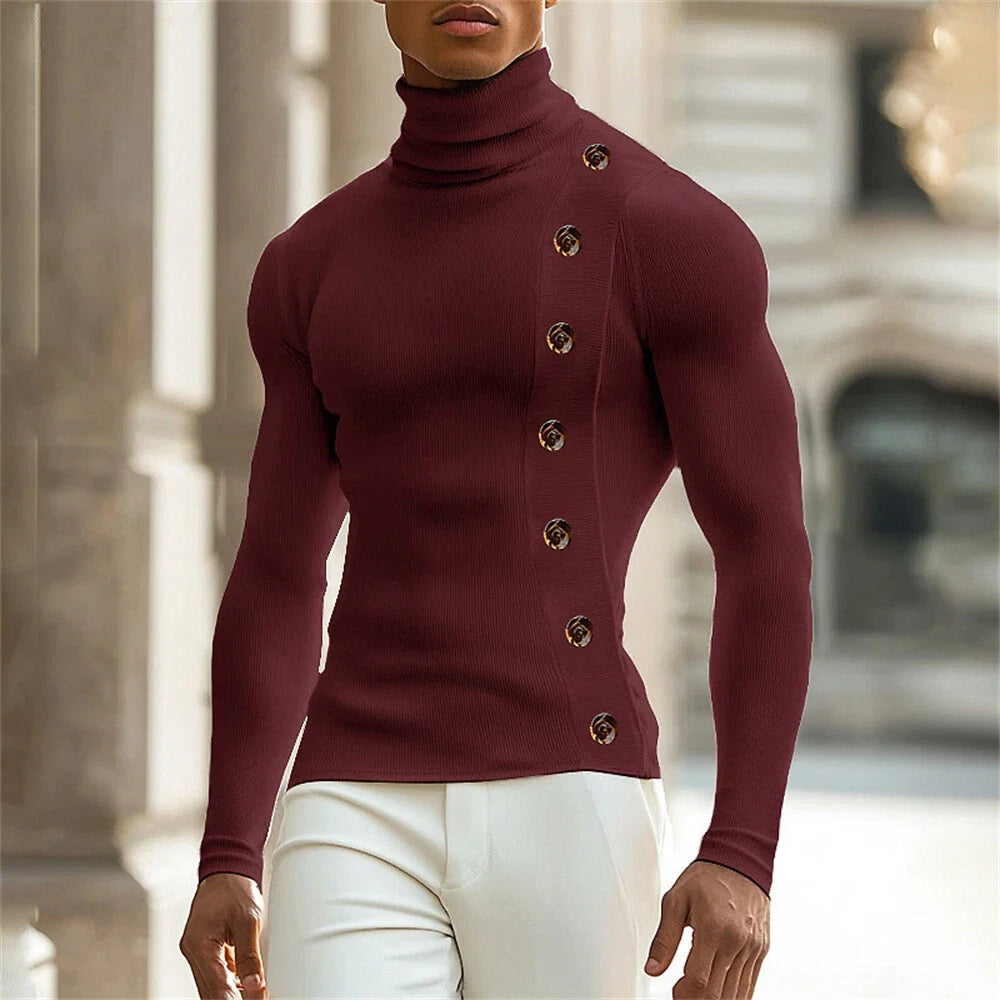 Men's Knitted Long Sleeve T-Shirt Classic Casual Slim Turtleneck Shirts Unisex T-shirt, Sweatshirt, Hoodie, Long Sleeve Tee - T-Shirt, Sweatshirt, Hoodie