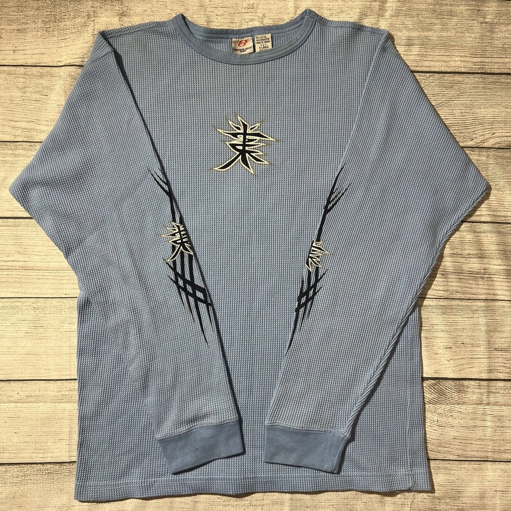 Y2K Anchor Blue Waffle Knit Long Sleeve Japanese Symbol Grunge Skater Sz XL Unisex T-shirt, Sweatshirt, Hoodie, Long Sleeve Tee - T-Shirt, Sweatshirt, Hoodie