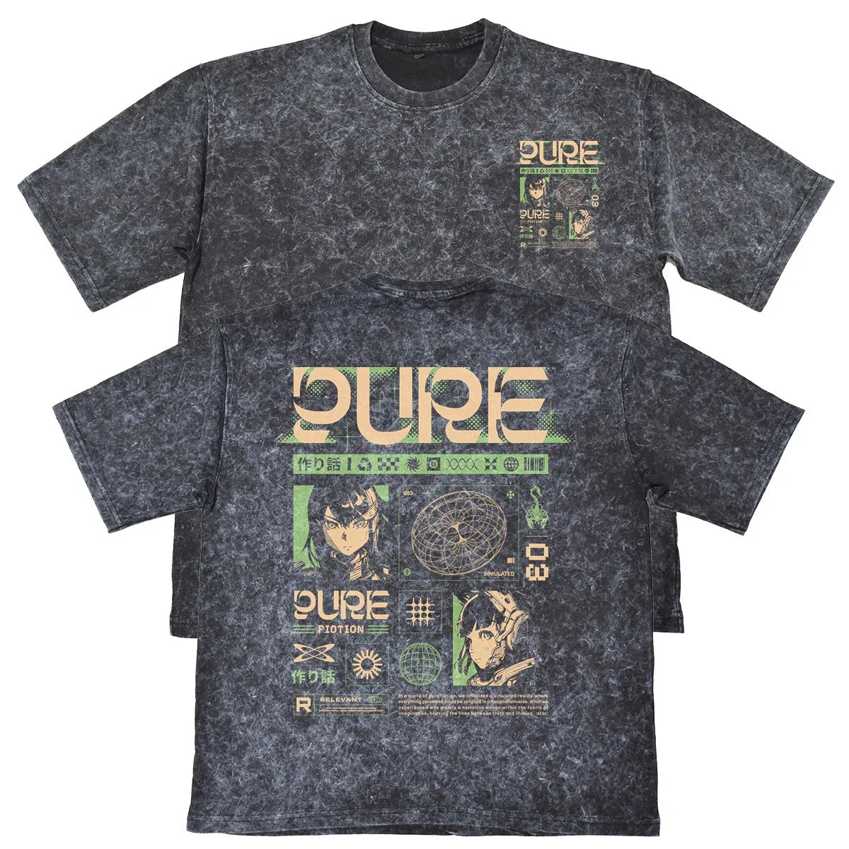 Pure Fiction Unisex Mens Carbon Grey 240gsm French Terry Acid Wash T-Shirt Unisex T-shirt, Sweatshirt, Hoodie, Long Sleeve Tee - T-Shirt, Sweatshirt, Hoodie