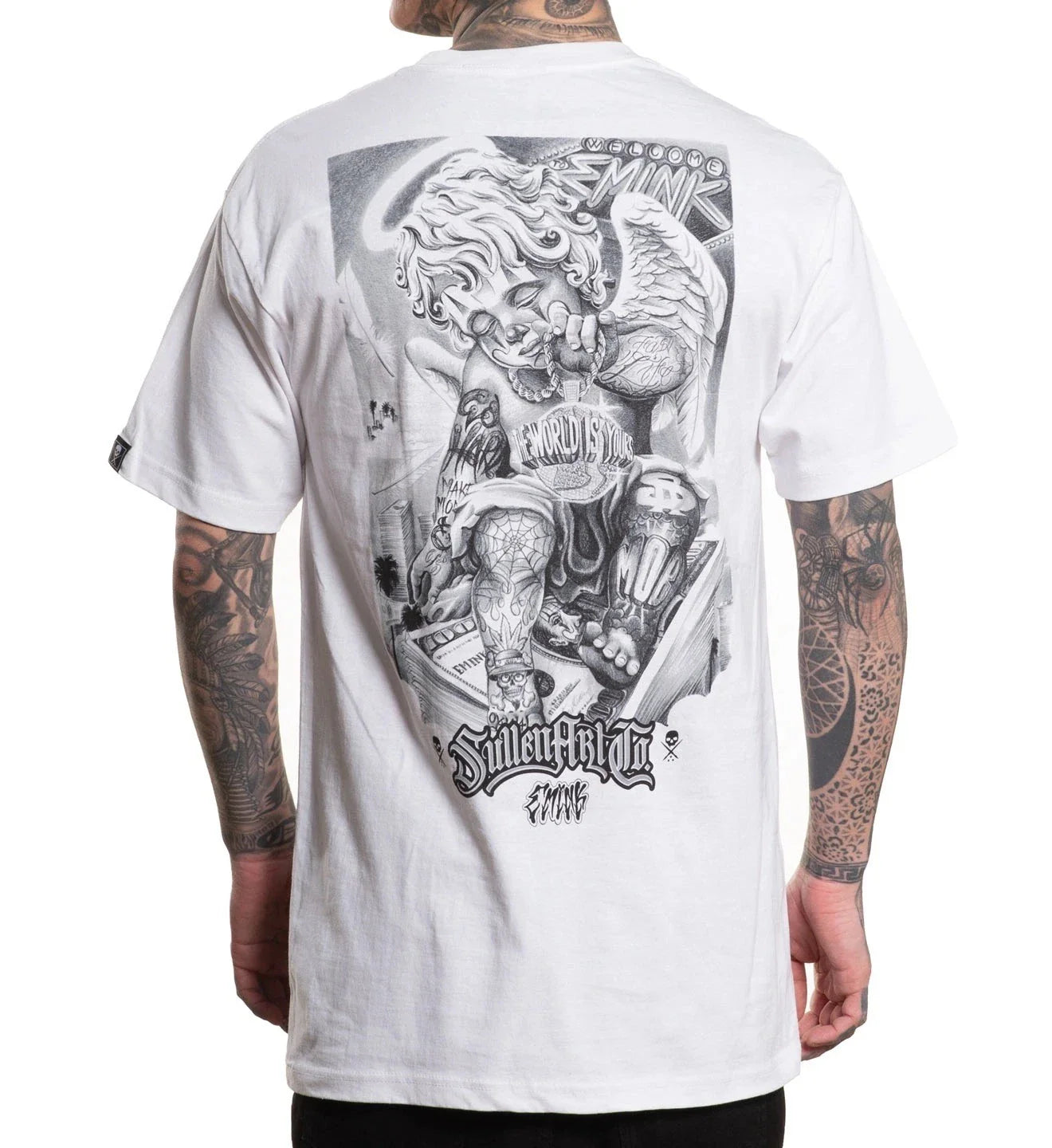 SULLEN CLOTHING EMINK CERUB TATTOO ART STANDARD WHITE T-SHIRT Unisex T-shirt, Sweatshirt, Hoodie, Long Sleeve Tee - T-Shirt, Sweatshirt, Hoodie