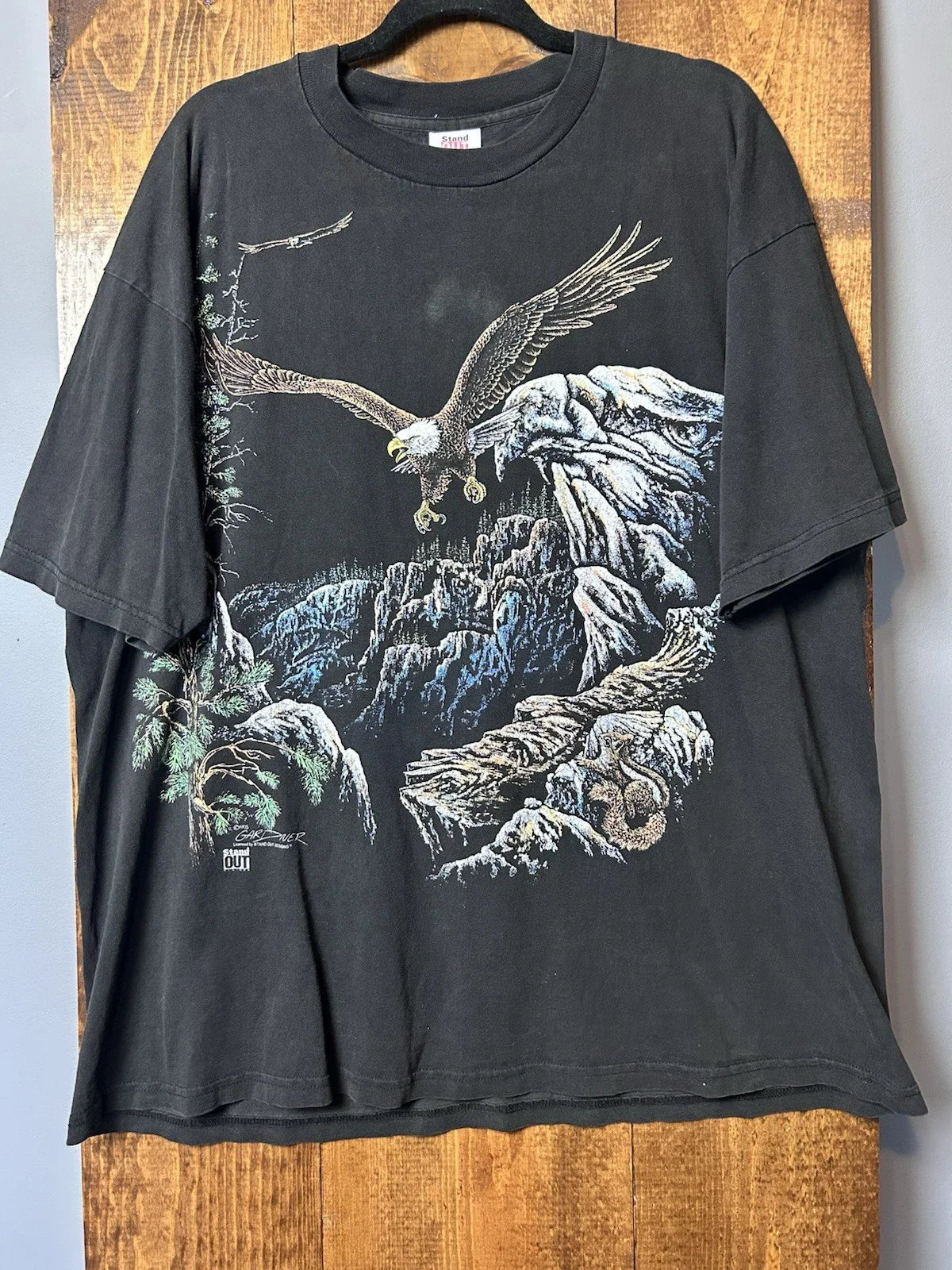 VTG Stand Out Shirt Large Hidden 1995 Bald Eagle Design Artsy Mountain Outdoor Unisex T-shirt, Sweatshirt, Hoodie, Long Sleeve Tee - T-Shirt, Sweatshirt, Hoodie