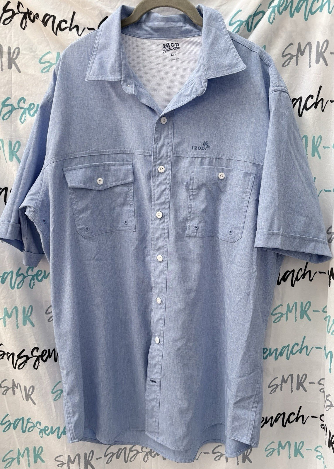 Mens IZOD Saltwater Blue Short Sleeve Shirt Double Pocket Size XL Tall EUC Unisex T-shirt, Sweatshirt, Hoodie, Long Sleeve Tee - T-Shirt, Sweatshirt, Hoodie
