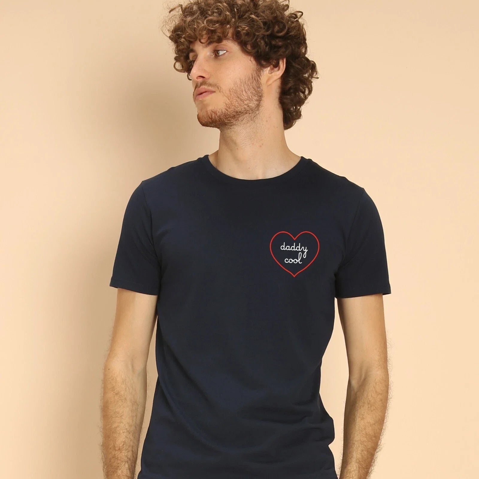Men's DADDY COOL SHORT SLEEVE T-SHIRT - HEART Navy Blue Unisex T-shirt, Sweatshirt, Hoodie, Long Sleeve Tee - T-Shirt, Sweatshirt, Hoodie