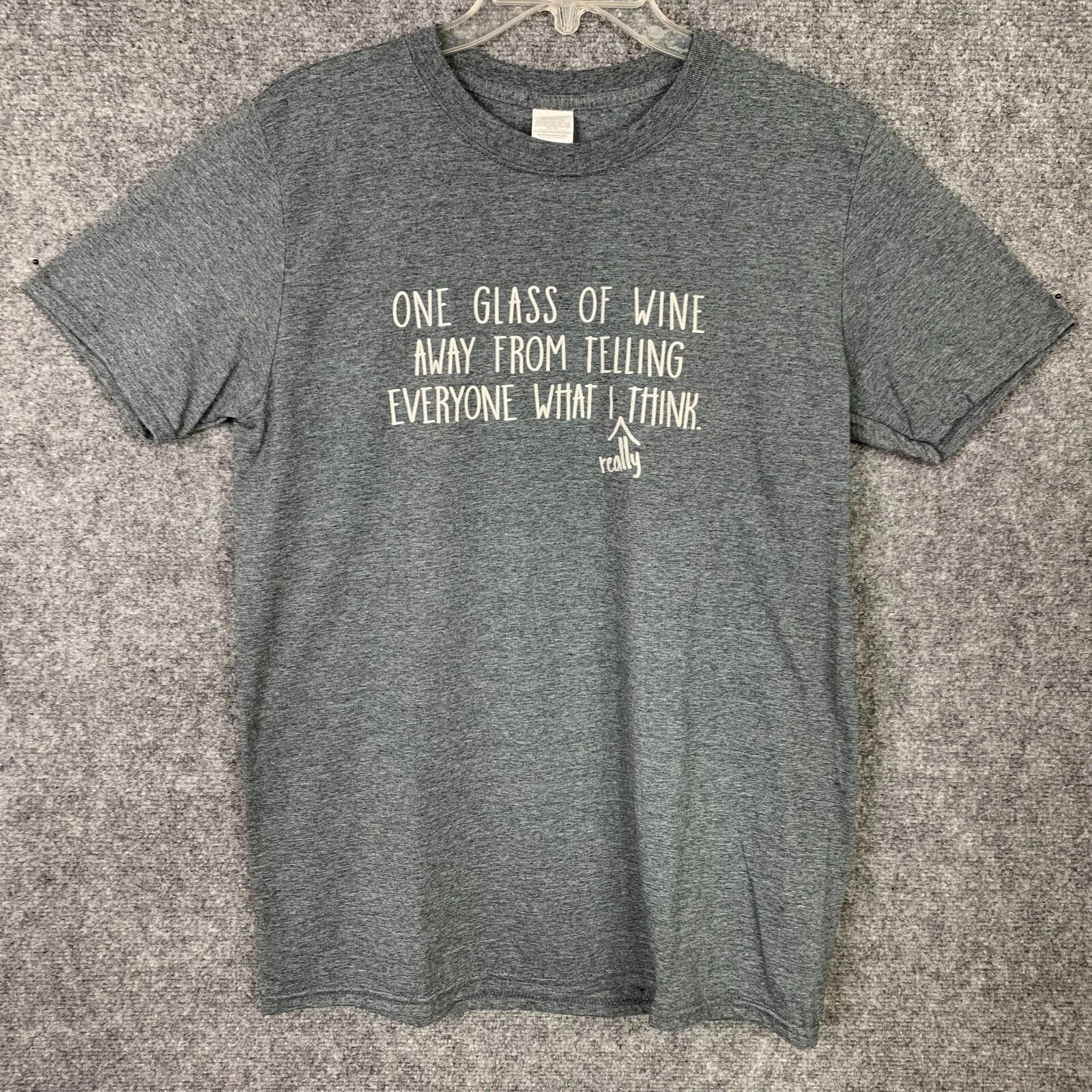 Gildan Activewear Text Tee Unisex Women M Gray glass of wine . . Cotton Blend Unisex T-shirt, Sweatshirt, Hoodie, Long Sleeve Tee - T-Shirt, Sweatshirt, Hoodie