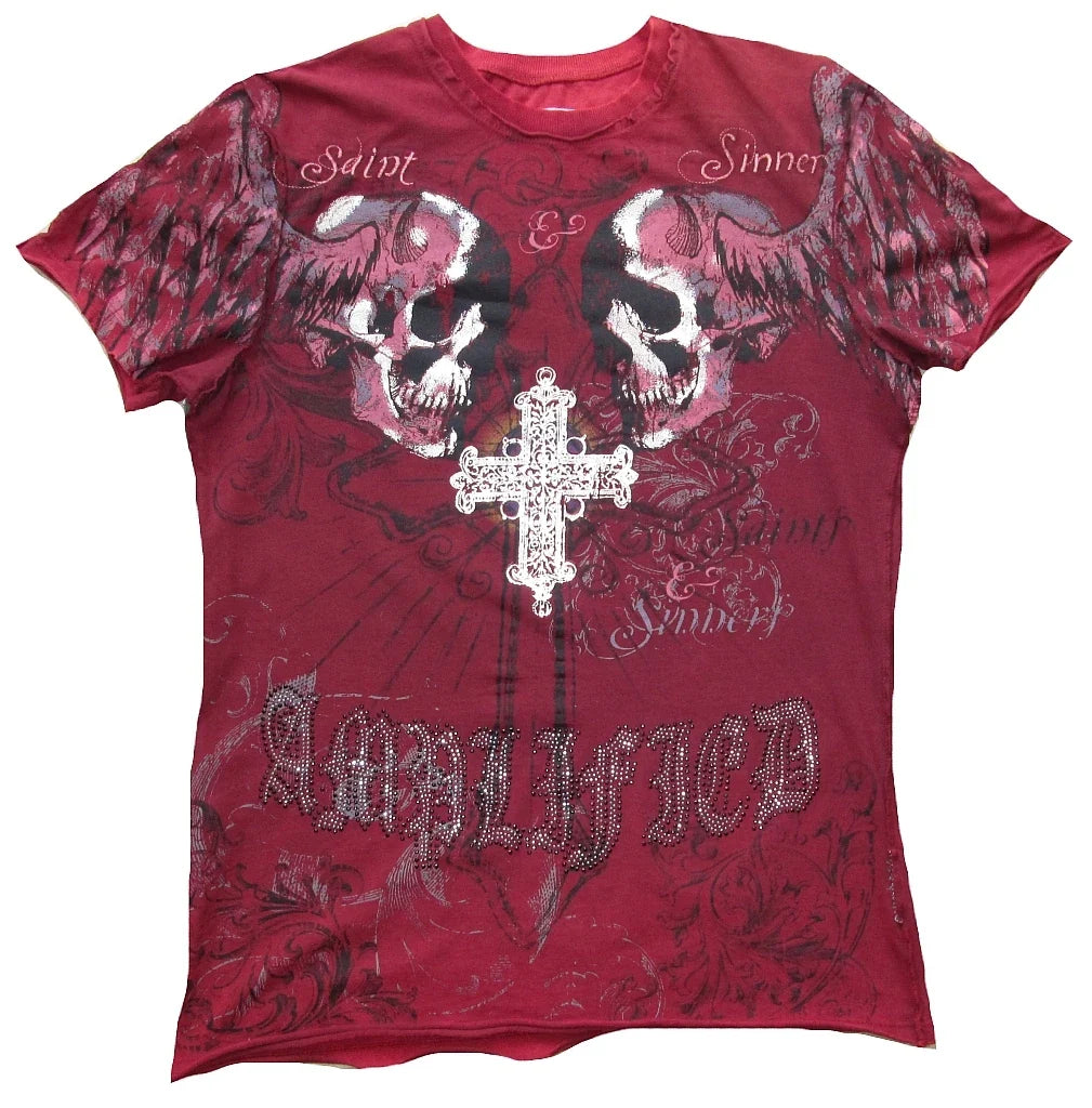Cool Amplified Saint Sinners Holly Skull Gothic Cross Rock Star Strass T-Shirt M Unisex T-shirt, Sweatshirt, Hoodie, Long Sleeve Tee - T-Shirt, Sweatshirt, Hoodie