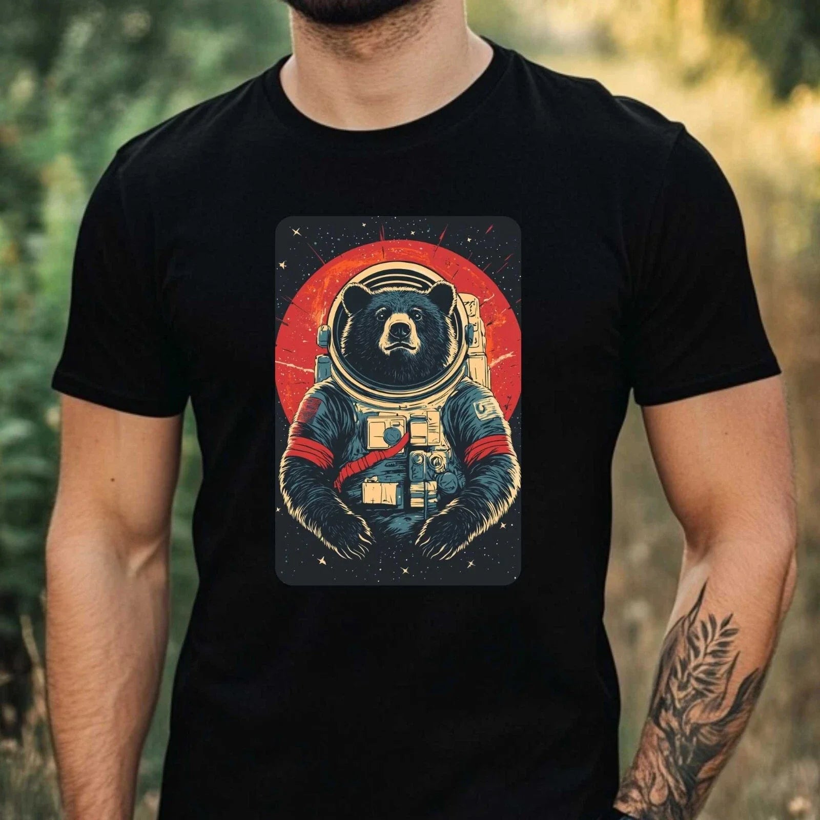 Mens Black Bear Astronaut Print Cotton T-Shirt Size XS to 5XL Unisex T-shirt, Sweatshirt, Hoodie, Long Sleeve Tee - T-Shirt, Sweatshirt, Hoodie