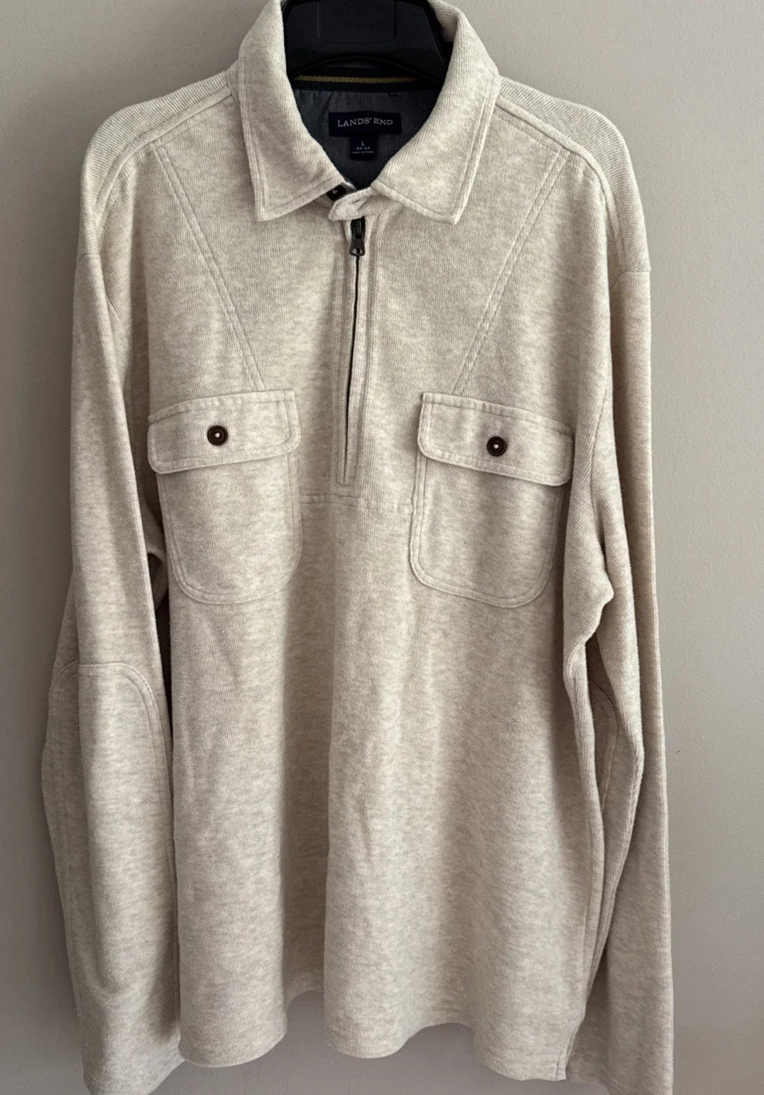 MENS LANDS END Beige Tan Collar  1/4 ZIP PULLOVER LONG SLEEVE SHIRT LARGE 42-44 Unisex T-shirt, Sweatshirt, Hoodie, Long Sleeve Tee - T-Shirt, Sweatshirt, Hoodie