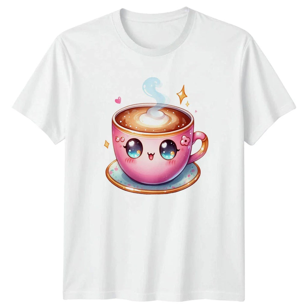 Cute Kawaii Coffee Cup Design Womens T-Shirt Aesthetic Japanese Coffee Lover Unisex T-shirt, Sweatshirt, Hoodie, Long Sleeve Tee - T-Shirt, Sweatshirt, Hoodie