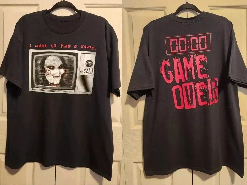 Saw Movie Game Over Black 2 Side Cotton T-shirt Unisex S-5XL Unisex T-shirt, Sweatshirt, Hoodie, Long Sleeve Tee - T-Shirt, Sweatshirt, Hoodie