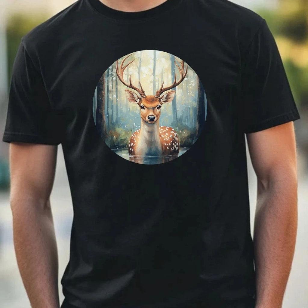 Men's Deer Portrait Motif Cotton T-Shirt Size XS to 5XL Unisex T-shirt, Sweatshirt, Hoodie, Long Sleeve Tee - T-Shirt, Sweatshirt, Hoodie