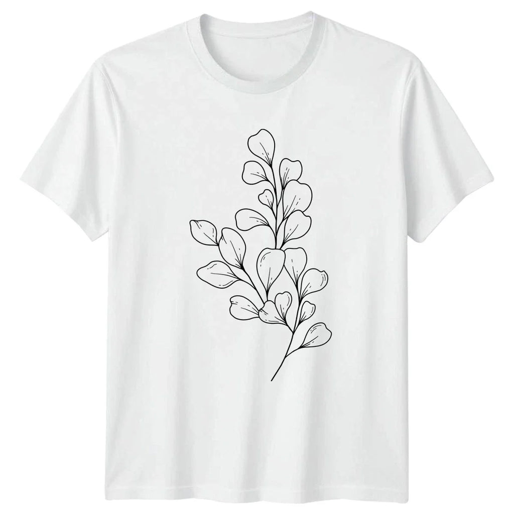 Simple Aesthetic Leaf Branch Line T-Shirt Botanical Line Art Nature Birthday Unisex T-shirt, Sweatshirt, Hoodie, Long Sleeve Tee - T-Shirt, Sweatshirt, Hoodie