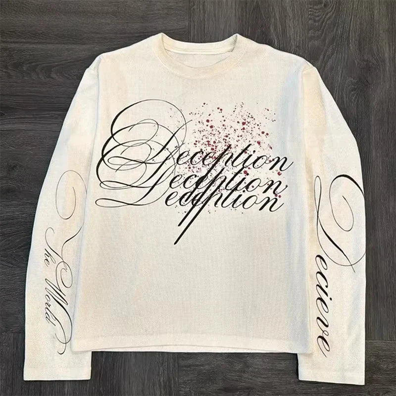 Y2K pure cotton calligraphy Long sleeve "Deception" graphic tee Unisex T-shirt, Sweatshirt, Hoodie, Long Sleeve Tee - T-Shirt, Sweatshirt, Hoodie