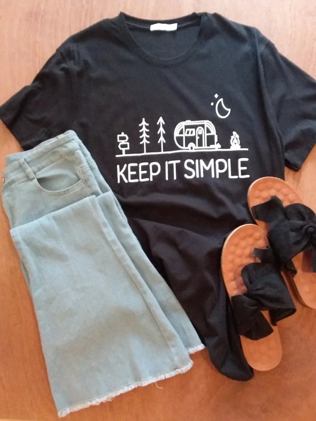 KEEP IT SIMPLE white graphic on black hanes T-SHIRT fun summer camping SIZE XL Unisex T-shirt, Sweatshirt, Hoodie, Long Sleeve Tee - T-Shirt, Sweatshirt, Hoodie